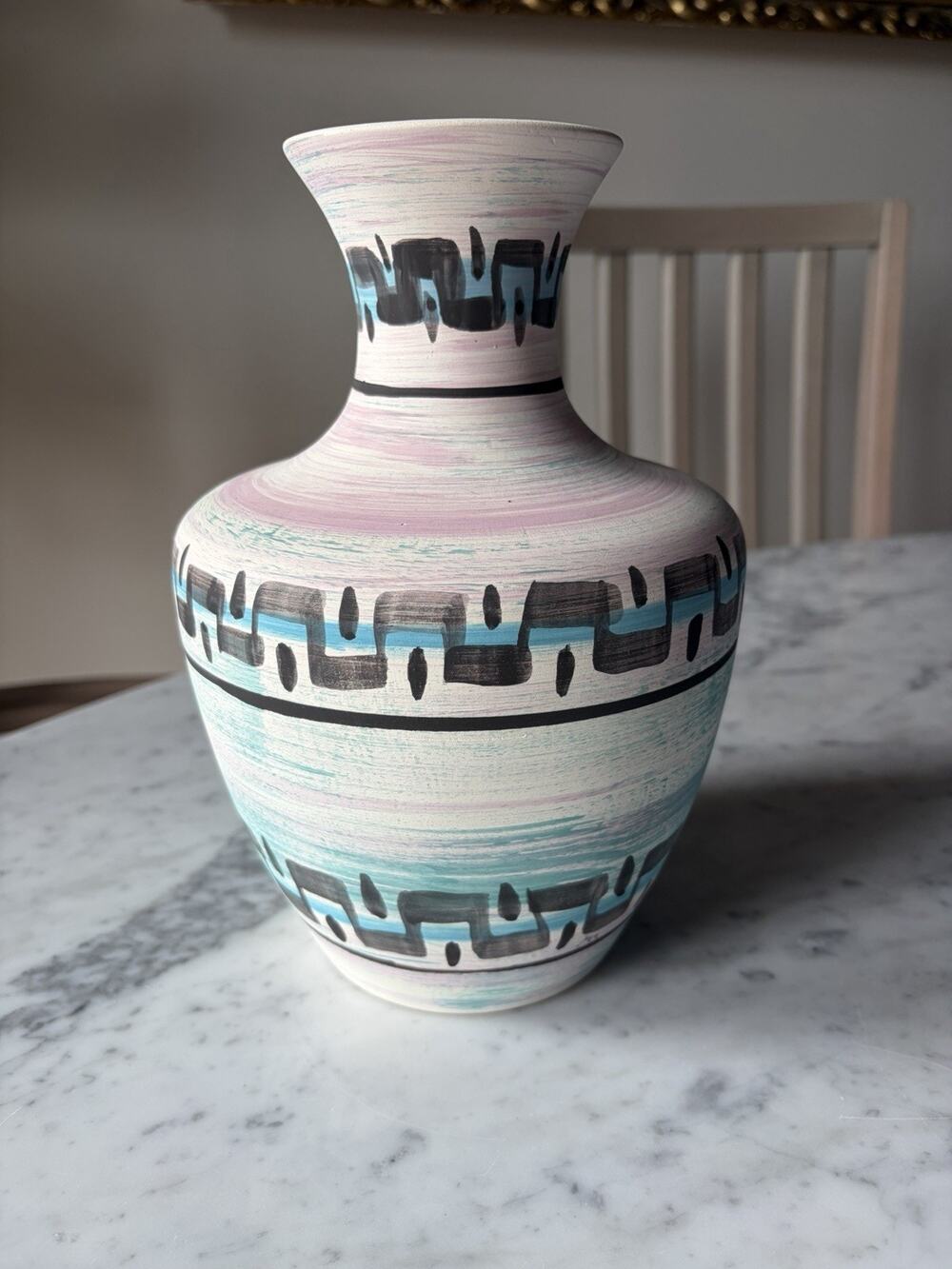 Handmade Southwestern Style Ceramic Pottery Vase Pink Blue Black White Signed
